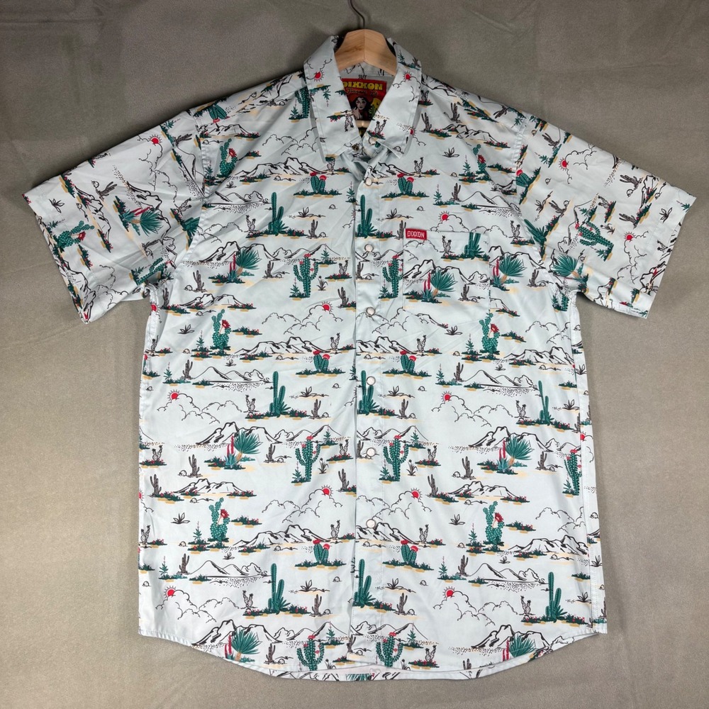 Dixxon Flannel Co Desert Bloom Mens Large Short Sleeve Snap Button Shirt Cactus